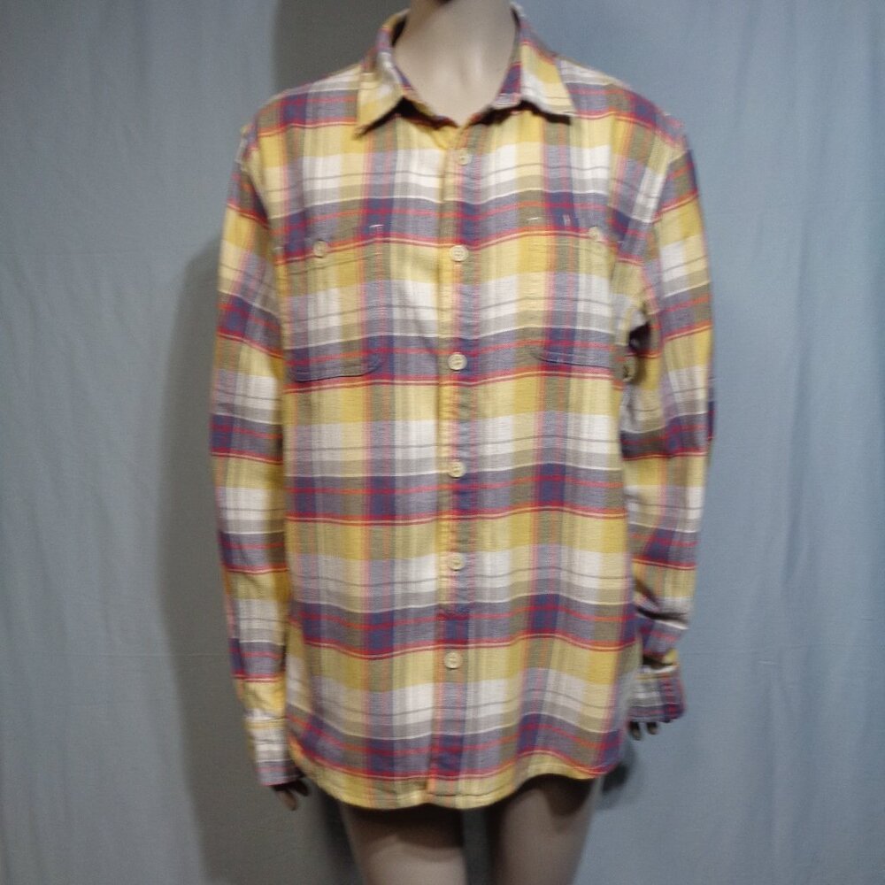 Lucky Brand yellow with white, red, & blue flannel in size medium